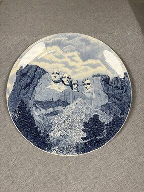Johnson Brothers Mount Rushmore Plate Blue White Transferware England